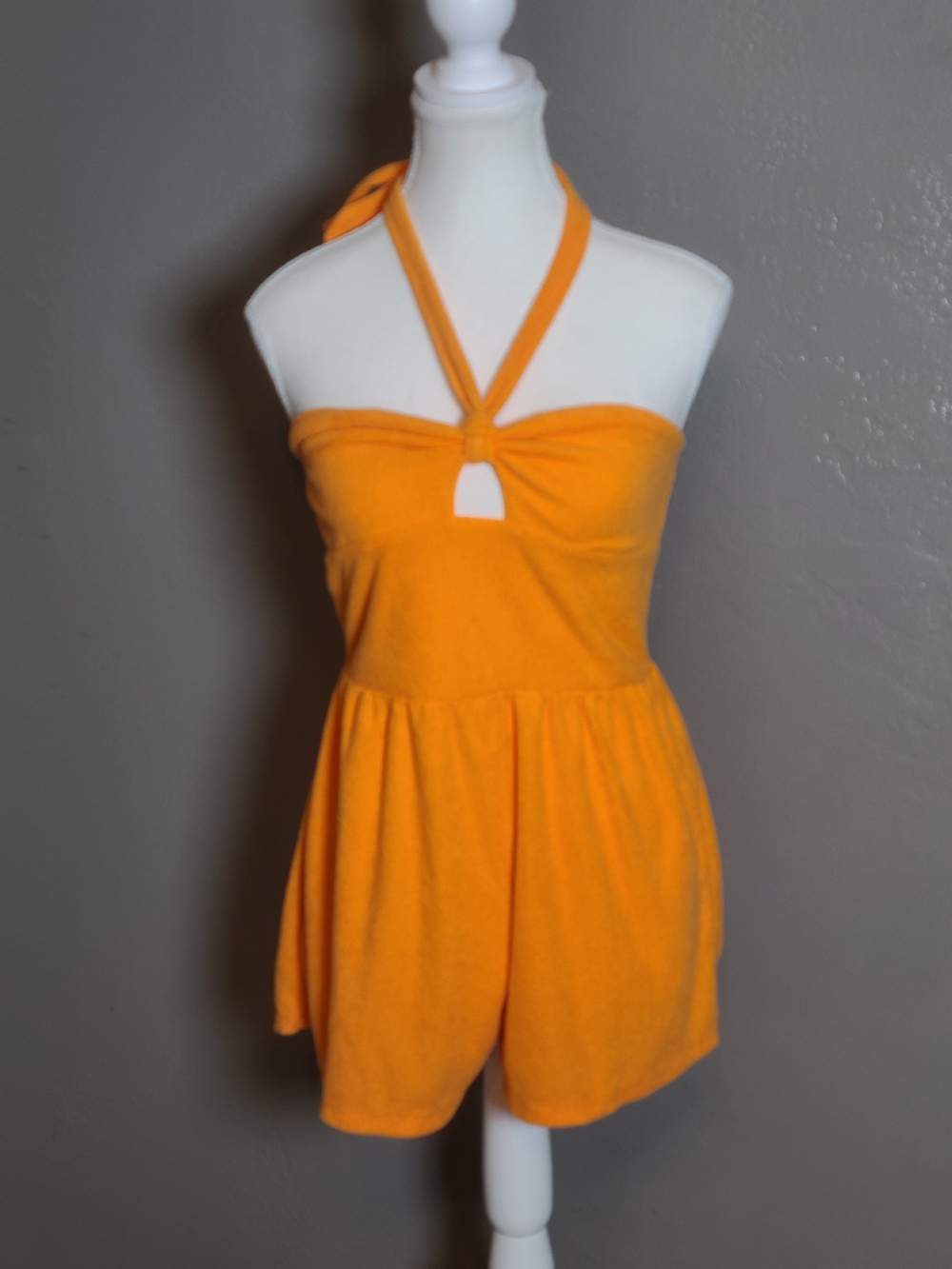 Wild Fable Womens Bright Orange Halter Terry Romper Keyhole NWT XS - Picture 2 of 13